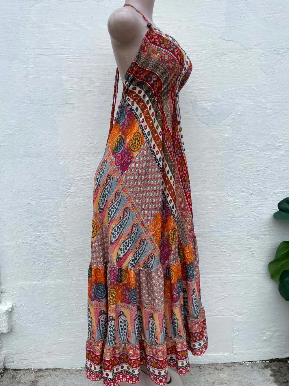Bohemian Red Multi-Print Halter Maxi Dress